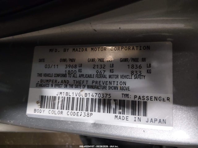 Продаж на аукціоні авто 2011 Mazda Mazda3 I Touring, vin: JM1BL1VG0B1470375, номер лоту: 45204107