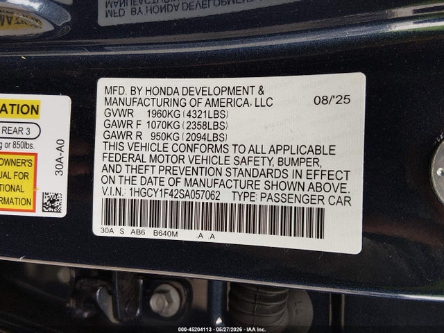Продажа на аукционе авто 2025 Honda Accord Se, vin: 1HGCY1F42SA057062, номер лота: 45204113