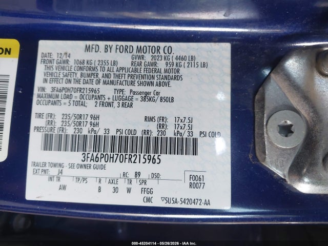 3FA6P0H70FR215965 Ford FUSION SE