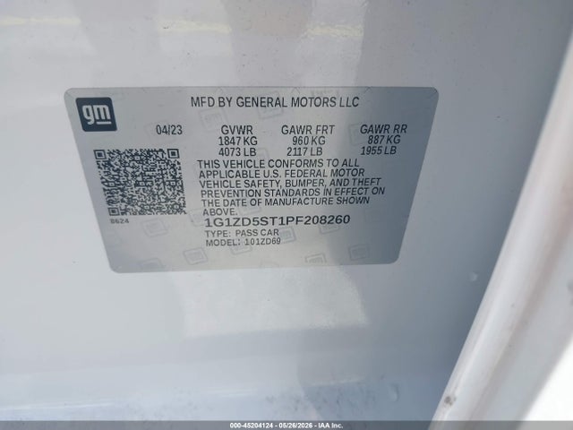 Продажа на аукционе авто 2023 Chevrolet Malibu Fwd 1lt, vin: 1G1ZD5ST1PF208260, номер лота: 45204124