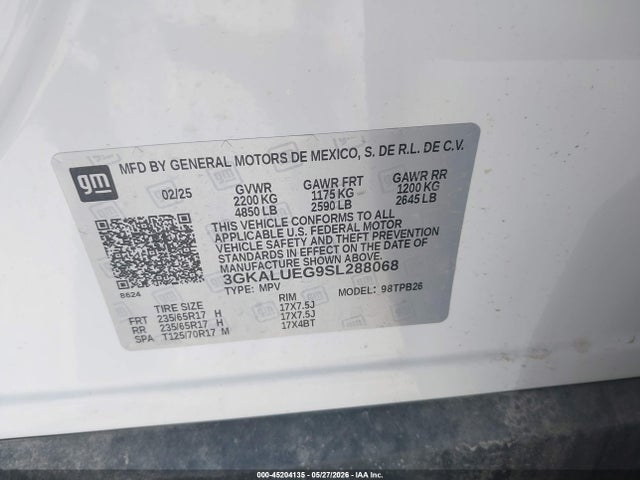 Aukcja sprzedaży 2025 Gmc Terrain Awd Elevation, vin: 3GKALUEG9SL288068, numer aukcji: 45204135