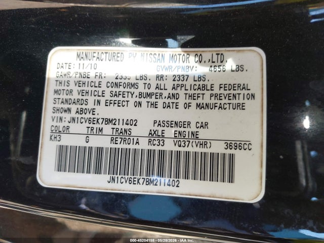 Продажа на аукционе авто 2011 Infiniti G37 Journey, vin: JN1CV6EK7BM211402, номер лота: 45204158