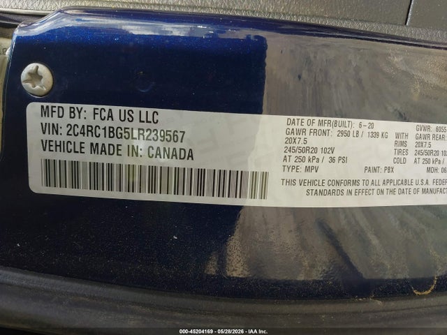 2020 Chrysler Pacifica Touring L მანქანა იყიდება აუქციონზე, vin: 2C4RC1BG5LR239567, აუქციონის ნომერი: 45204169