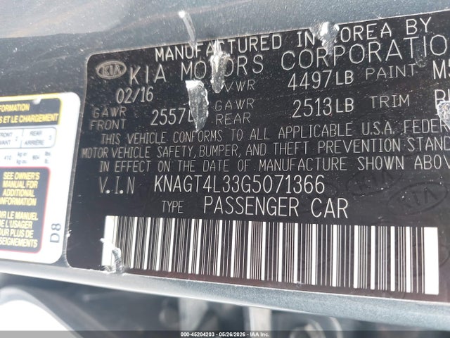 KNAGT4L33G5071366 KIA Optima Lx