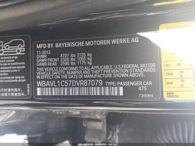 Aukcja sprzedaży 2013 Bmw X1 Xdrive28i, vin: WBAVL1C57DVR87079, numer aukcji: 45204208