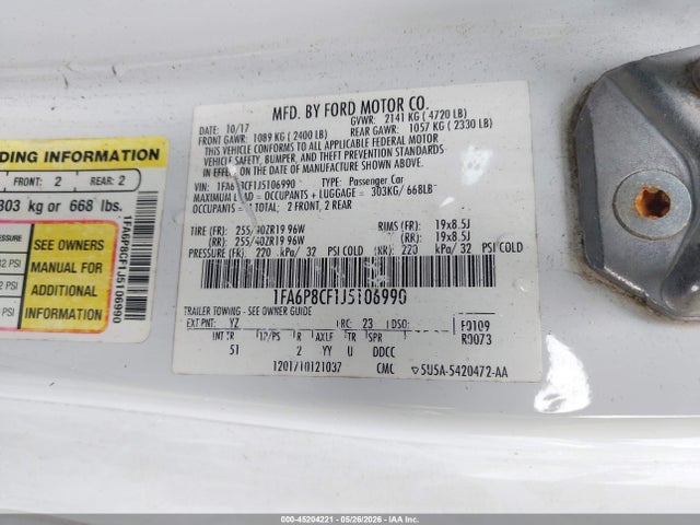 Продаж на аукціоні авто 2018 Ford Mustang Gt Premium, vin: 1FA6P8CF1J5106990, номер лоту: 45204221