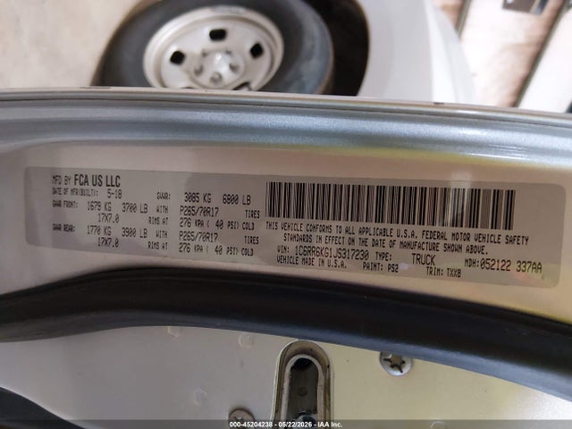 45204238 :رقم المزاد ، 1C6RR6KG1JS317230 vin ، 2018 Ram 1500 Tradesman  4x2 5'7 Box مزاد بيع