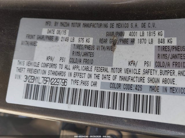 Продажа на аукционе авто 2015 Mazda Mazda3 I Touring, vin: 3MZBM1L76FM229796, номер лота: 45204240
