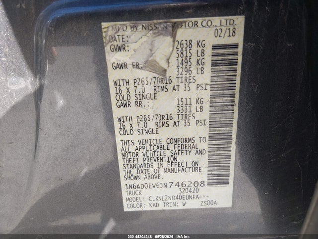 Продаж на аукціоні авто 2018 Nissan Frontier Sv, vin: 1N6AD0EV6JN746208, номер лоту: 45204246