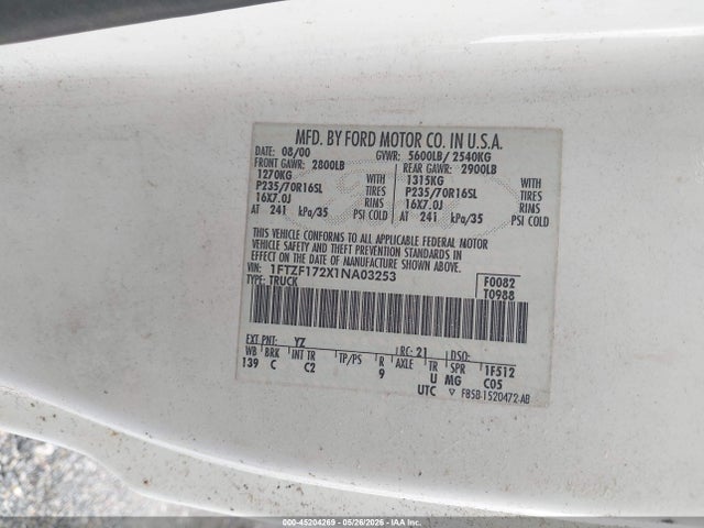 2001 Ford F-150 Xl/xlt მანქანა იყიდება აუქციონზე, vin: 1FTZF172X1NA03253, აუქციონის ნომერი: 45204269