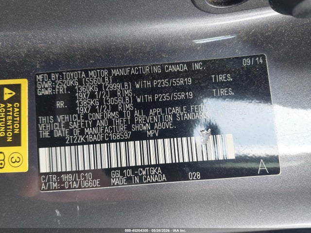 Aukcja sprzedaży 2015 Lexus Rx 350, vin: 2T2ZK1BA0FC168597, numer aukcji: 45204300