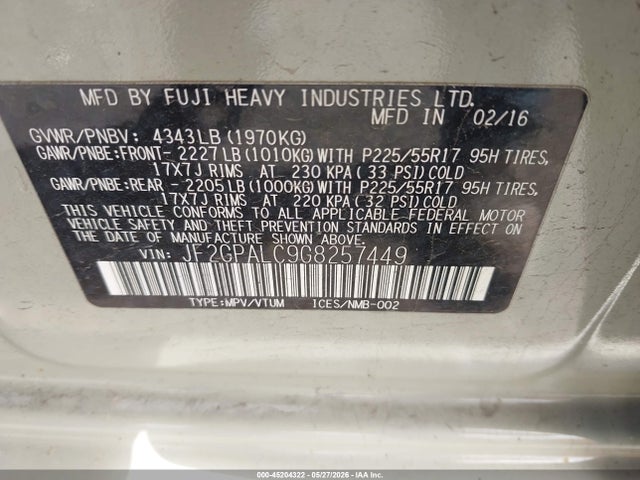 Aukcja sprzedaży 2016 Subaru Crosstrek 2.0i Limited, vin: JF2GPALC9G8257449, numer aukcji: 45204322
