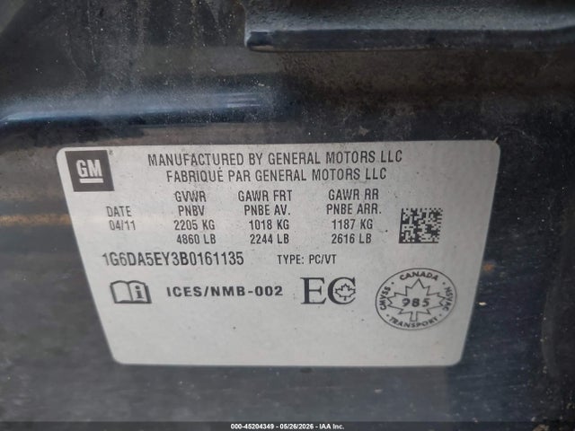 Продажа на аукционе авто 2011 Cadillac Cts Standard, vin: 1G6DA5EY3B0161135, номер лота: 45204349