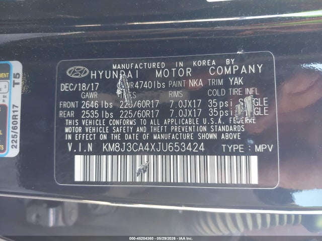 Aukcja sprzedaży 2018 Hyundai Tucson Sel Plus, vin: KM8J3CA4XJU653424, numer aukcji: 45204360