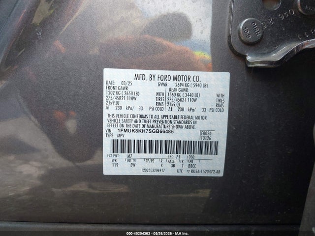 2025 Ford Explorer St-line მანქანა იყიდება აუქციონზე, vin: 1FMUK8KH7SGB66485, აუქციონის ნომერი: 45204363