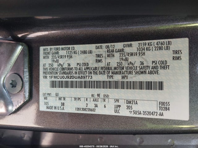 Aukcja sprzedaży 2013 Ford Escape Titanium, vin: 1FMCU0J92DUA89773, numer aukcji: 45204375