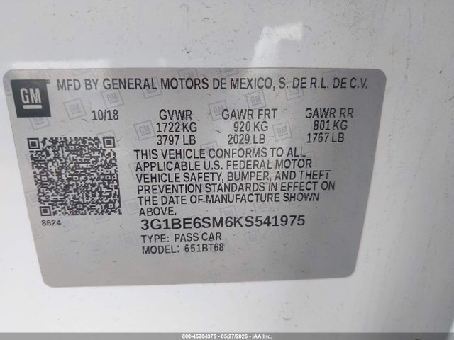 Chevrolet CRUZE LT 2019 3G1BE6SM6KS541975 Image 9