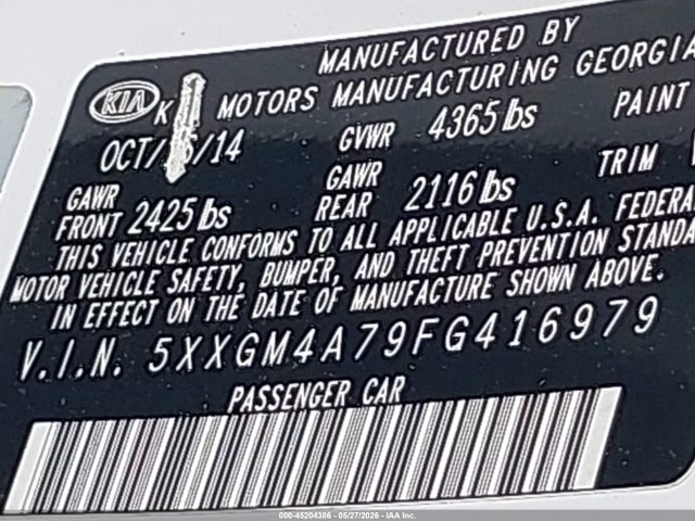 Продаж на аукціоні авто 2015 Kia Optima Lx, vin: 5XXGM4A79FG416979, номер лоту: 45204386
