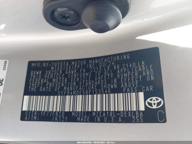 Продажа на аукционе авто 2024 Toyota Corolla Le, vin: 5YFB4MDEXRP153546, номер лота: 45204396