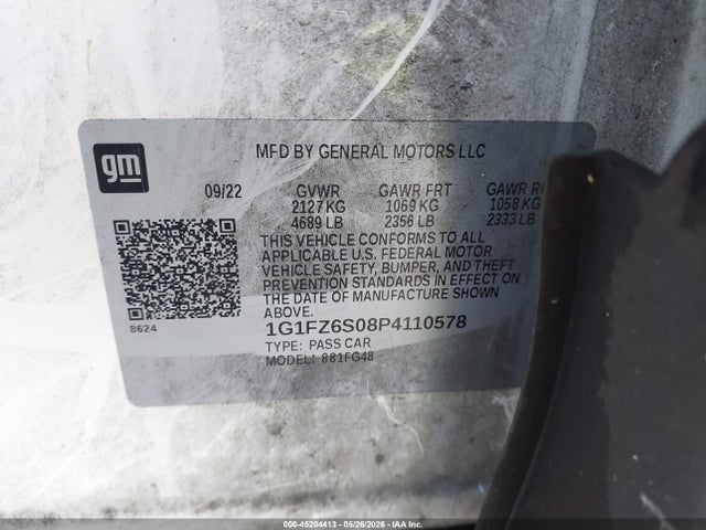45204413 :رقم المزاد ، 1G1FZ6S08P4110578 vin ، 2023 Chevrolet Bolt Euv Fwd Premier مزاد بيع