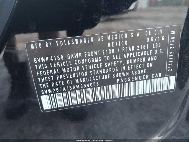45204425 :رقم المزاد ، 3VW267AJ5GM394056 vin ، 2016 Volkswagen Jetta 1.4t S مزاد بيع
