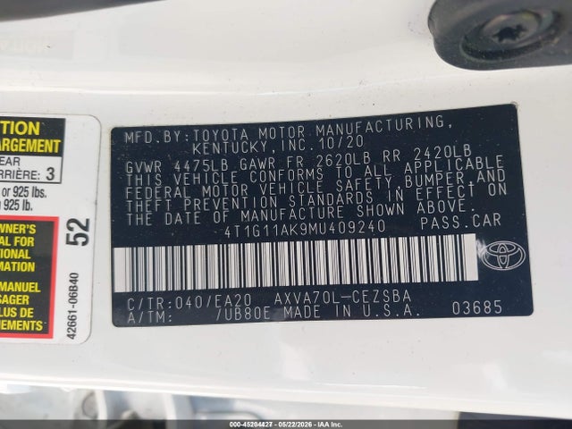 4T1G11AK9MU409240 Toyota CAMRY SE