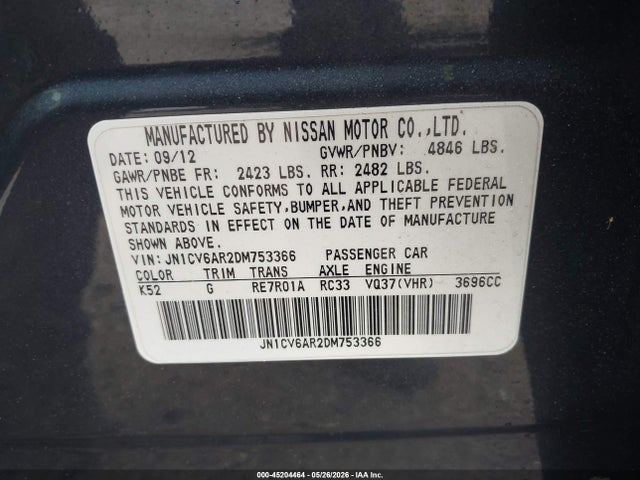Aukcja sprzedaży 2013 Infiniti G37x, vin: JN1CV6AR2DM753366, numer aukcji: 45204464