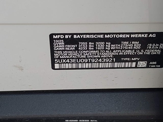 BMW X5 Phev Xdrive50e 2026 5UX43EU09T9243921 Image 9