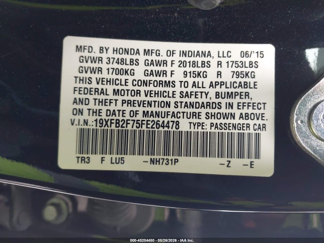 Honda CIVIC SE 2015 19XFB2F75FE264478 Image 9