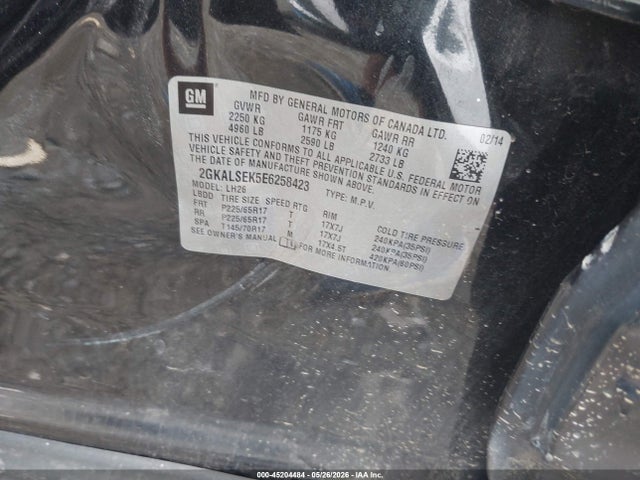 2014 Gmc Terrain Slt-1 მანქანა იყიდება აუქციონზე, vin: 2GKALSEK5E6258423, აუქციონის ნომერი: 45204484