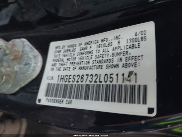 Продаж на аукціоні авто 2002 Honda Civic Ex, vin: 1HGES26732L051141, номер лоту: 45204490