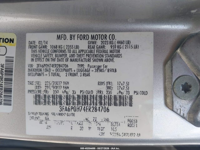 Aukcja sprzedaży 2014 Ford Fusion Se, vin: 3FA6P0H74ER284706, numer aukcji: 45204499
