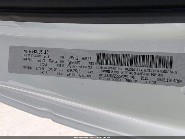 2019 Ram 1500 Classic Tradesman  4x2 8' Box მანქანა იყიდება აუქციონზე, vin: 3C6JR6DG5KG583255, აუქციონის ნომერი: 45204504