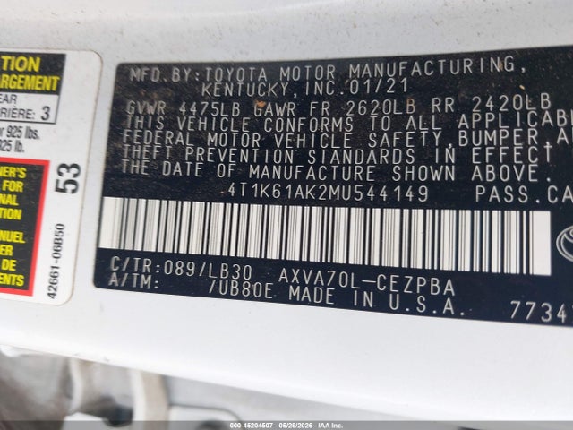 Toyota CAMRY XSE 2021 4T1K61AK2MU544149 Image 9