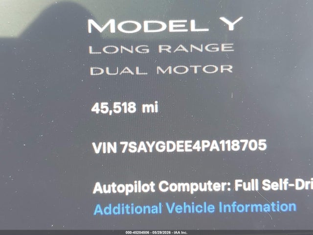 2023 Tesla Model Y Awd/long Range Dual Motor All-wheel Drive მანქანა იყიდება აუქციონზე, vin: 7SAYGDEE4PA118705, აუქციონის ნომერი: 45204506