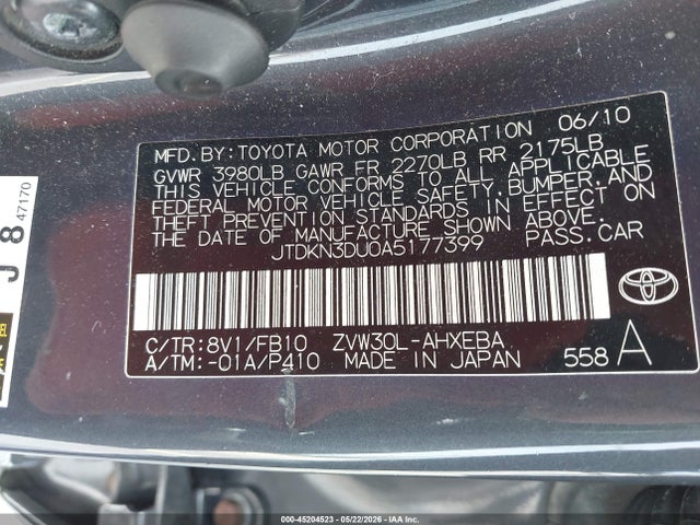 Продажа на аукционе авто 2010 Toyota Prius Ii, vin: JTDKN3DU0A5177399, номер лота: 45204523