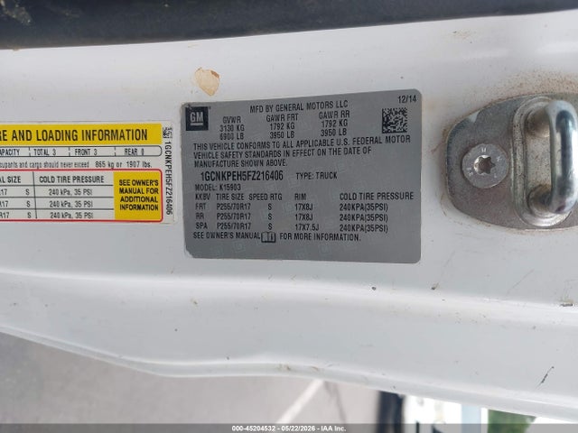 2015 Chevrolet Silverado 1500 Wt მანქანა იყიდება აუქციონზე, vin: 1GCNKPEH5FZ216406, აუქციონის ნომერი: 45204532