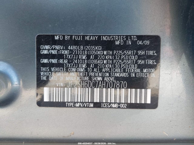 Продажа на аукционе авто 2010 Subaru Forester 2.5x Limited, vin: JF2SH6DC7AH707870, номер лота: 45204537