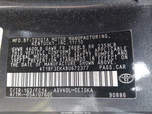 Продаж на аукціоні авто 2011 Toyota Camry Se, vin: 4T1BF3EK4BU672377, номер лоту: 45204558