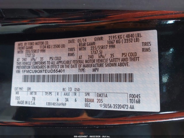Продажа на аукционе авто 2014 Ford Escape Se, vin: 1FMCU9G97EUD55401, номер лота: 45204567