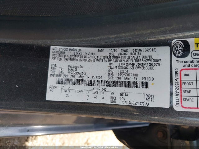 Продаж на аукціоні авто 2016 Ford Fiesta Titanium, vin: 3FADP4FJ5GM126579, номер лоту: 45204573
