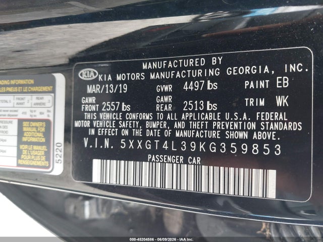 Aukcja sprzedaży 2019 Kia Optima Lx, vin: 5XXGT4L39KG359853, numer aukcji: 45204586