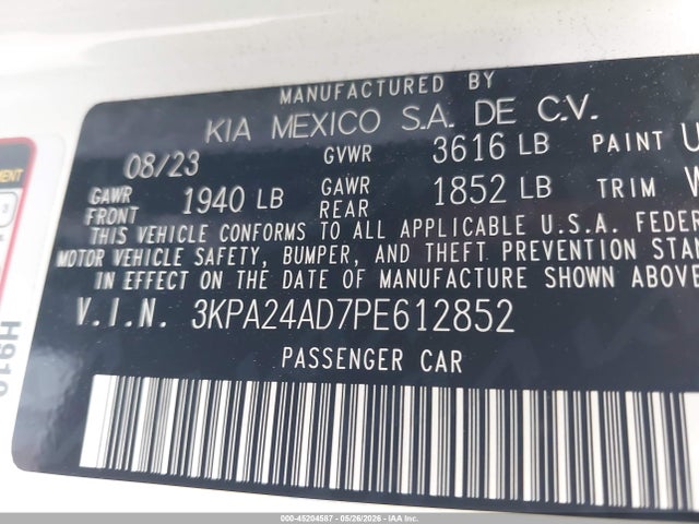 Продажа на аукционе авто 2023 Kia Rio S, vin: 3KPA24AD7PE612852, номер лота: 45204587