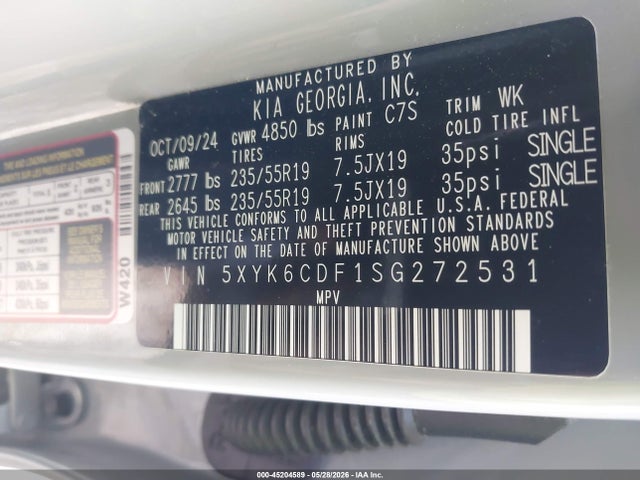 45204589 :رقم المزاد ، 5XYK6CDF1SG272531 vin ، 2025 Kia Sportage X-line مزاد بيع
