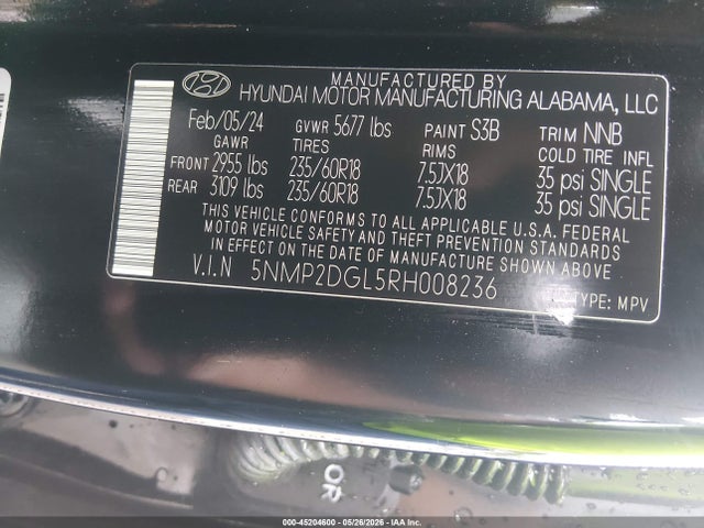 2024 Hyundai Santa Fe Sel მანქანა იყიდება აუქციონზე, vin: 5NMP2DGL5RH008236, აუქციონის ნომერი: 45204600
