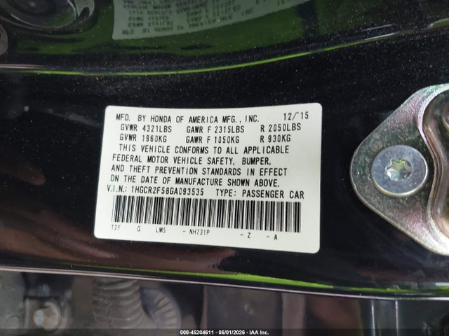 Aukcja sprzedaży 2016 Honda Accord Sport, vin: 1HGCR2F58GA093535, numer aukcji: 45204611