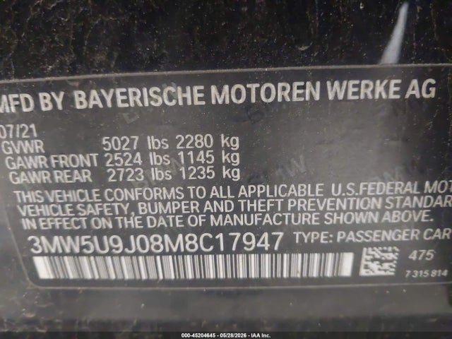 2021 Bmw M340i M340i Xdrive მანქანა იყიდება აუქციონზე, vin: 3MW5U9J08M8C17947, აუქციონის ნომერი: 45204645