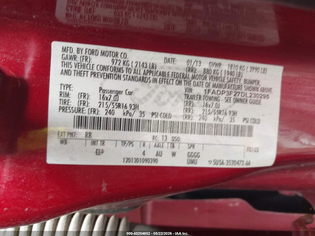 2013 Ford Focus Se მანქანა იყიდება აუქციონზე, vin: 1FADP3F27DL230295, აუქციონის ნომერი: 45204652
