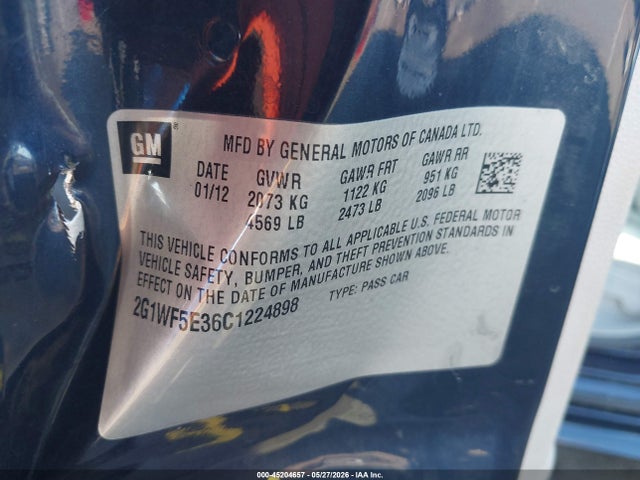 Aukcja sprzedaży 2012 Chevrolet Impala Ls, vin: 2G1WF5E36C1224898, numer aukcji: 45204657