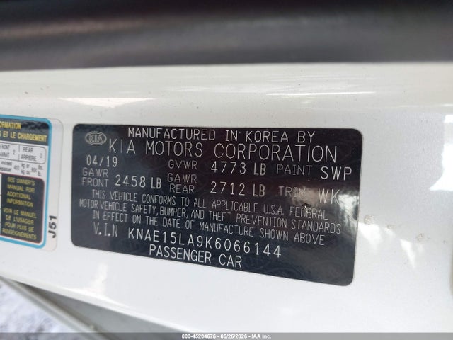 45204676 :رقم المزاد ، KNAE15LA9K6066144 vin ، 2019 Kia Stinger مزاد بيع